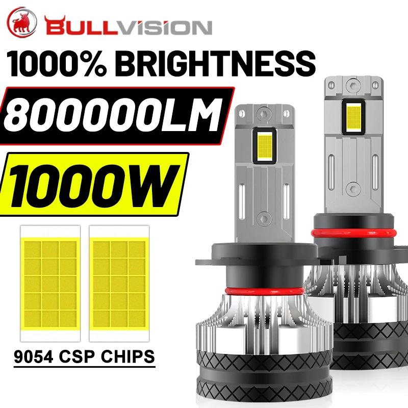 Bullvision LED Ʈ, 1000%  ڵ , CSP 6500K CANBUS, H4, H11, H7, 800000LM, 1000W, H8, HB3, 9005, 9006, HB4, H9,